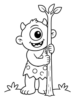 Free printable Cute Cyclops Playing Hide And Seek coloring page
