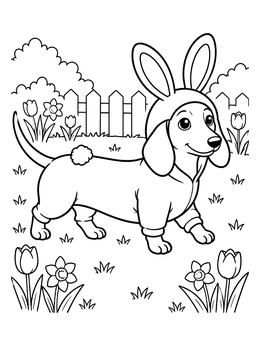 Free printable Cute Dachshund In Bunny Suit coloring page