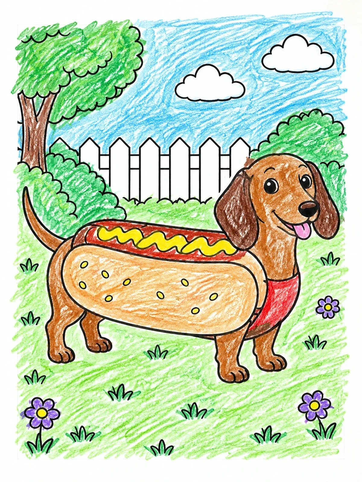 Colored example of the Cute Dachshund In Hot Dog Costume coloring page