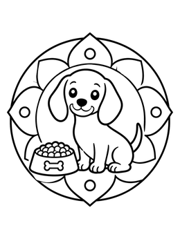Free printable Cute Dachshund Puppy Beside Food Bowl coloring page
