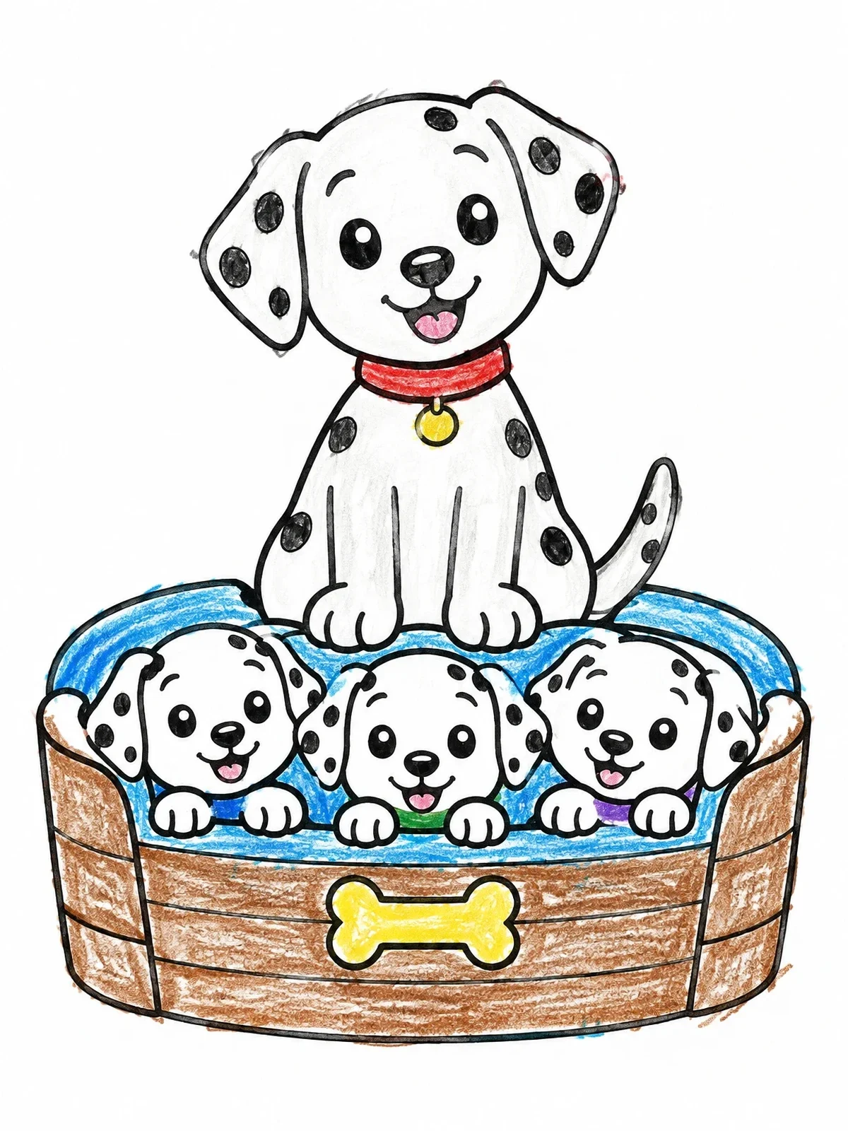 Colored example of the Cute Dalmatian Puppies In Bed coloring page