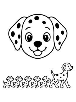 A sweet dalmatian coloring page with a puppy face and marching family.
