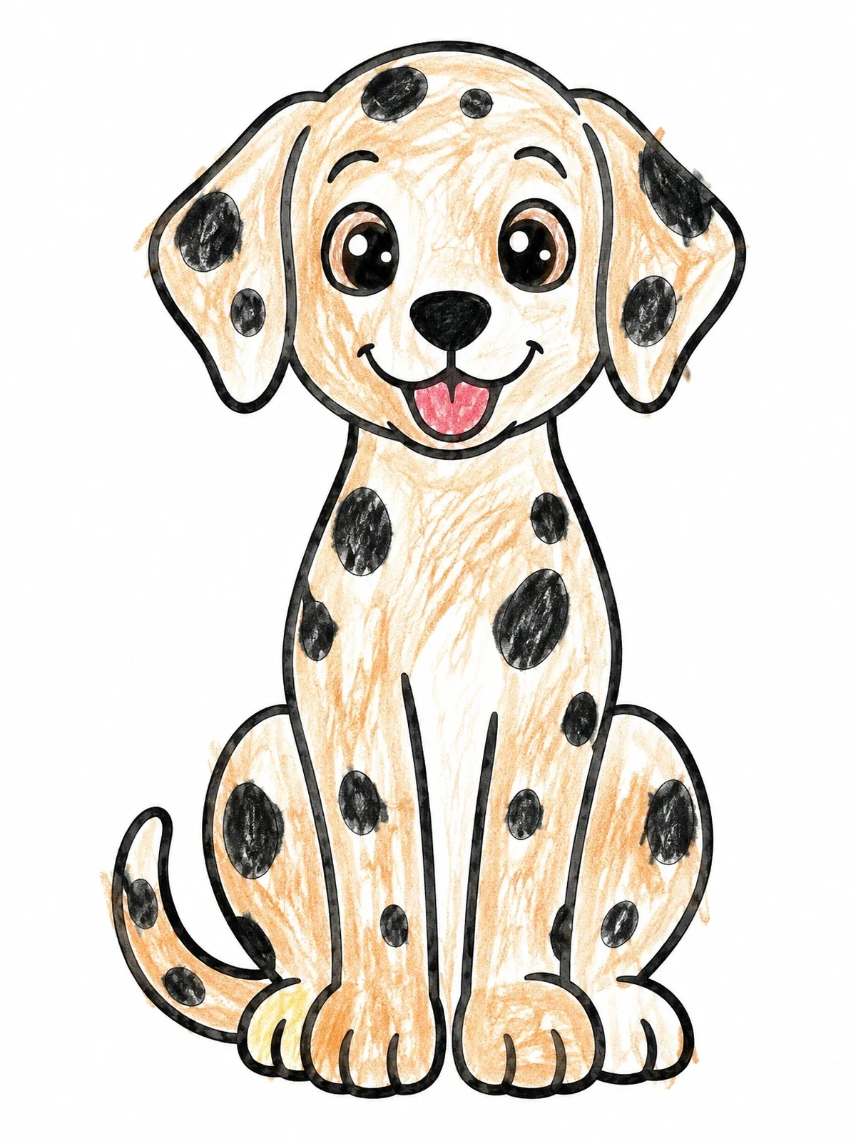 Colored example of the Cute Dalmatian Puppy Sitting Happily coloring page