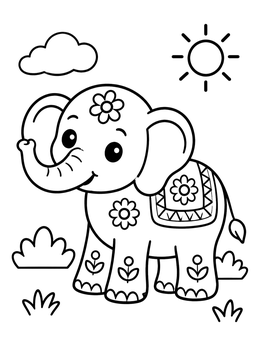 Free printable Cute Decorated Indian Elephant coloring page