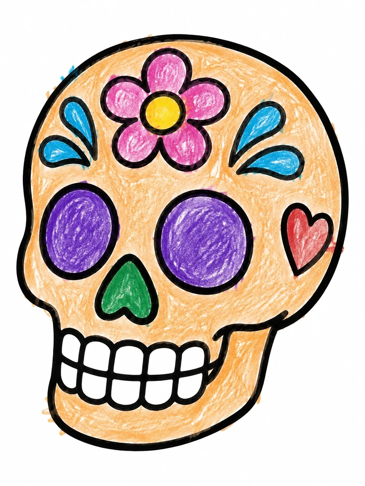 Colored example of the Cute Decorative Sugar Skull Outline coloring page