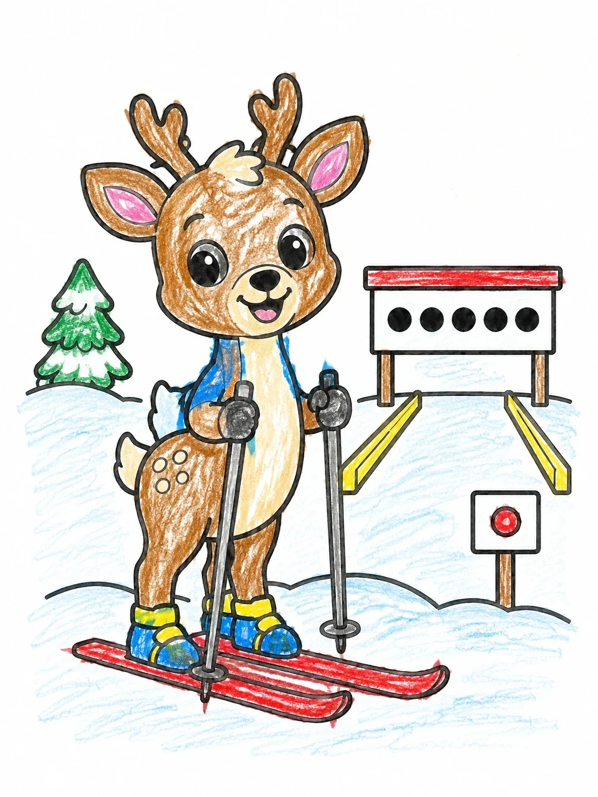 Colored example of the Cute Deer At Biathlon Range coloring page