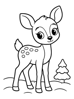 Free printable Cute Deer Fawn In Winter Snow coloring page