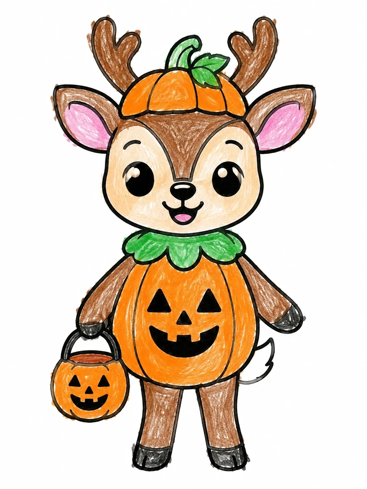 Colored example of the Cute Deer In Pumpkin Costume coloring page