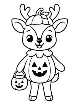 A cheerful fawn in Halloween pumpkin attire on this deer coloring page.