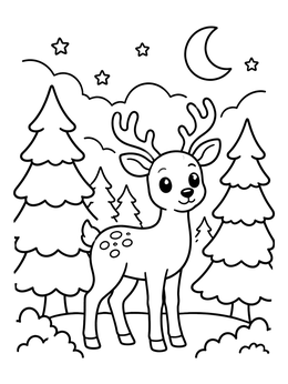 Free printable Cute Deer Under Night Sky coloring page