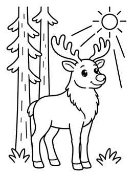Free printable Cute Deer In The Pine Forest coloring page