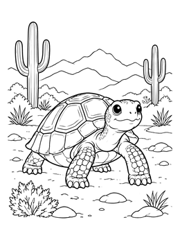 Free printable Cute Desert Tortoise In Mojave Landscape coloring page