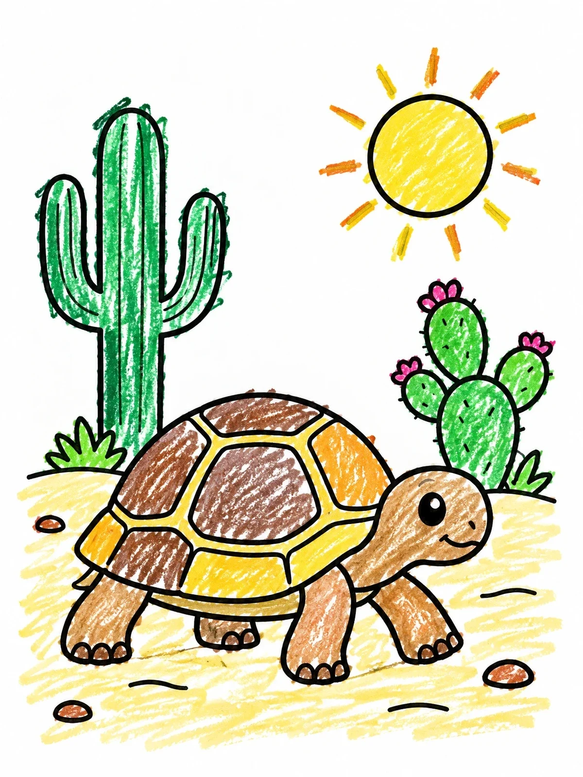 Colored example of the Cute Desert Tortoise In The Sunshine coloring page