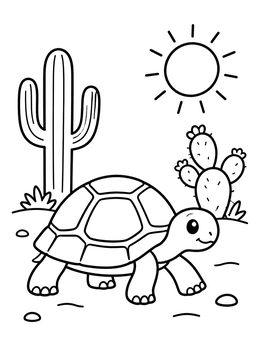 Free printable Cute Desert Tortoise In The Sunshine coloring page