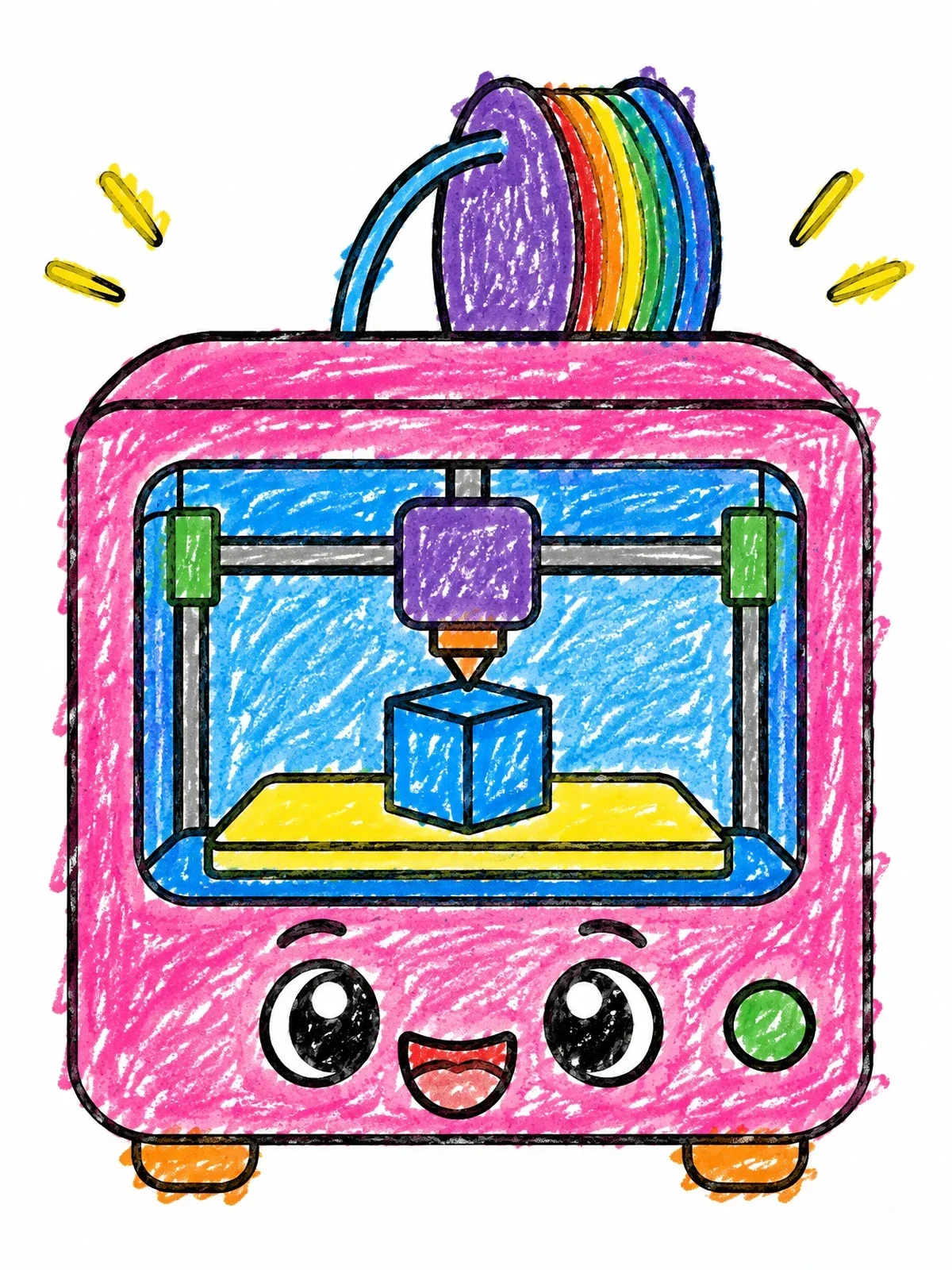 Colored example of the Cute Desktop 3d Printer coloring page