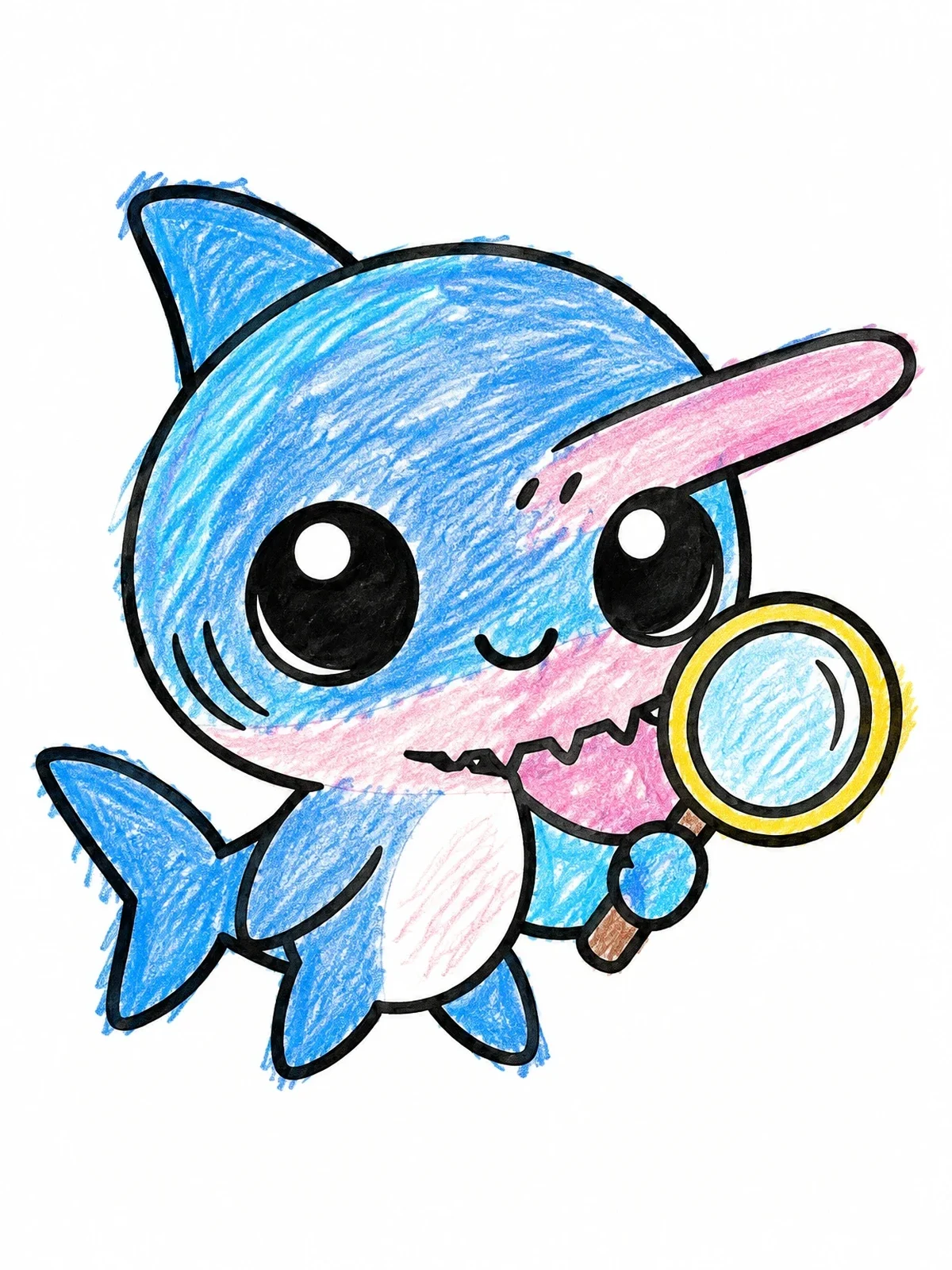 Colored example of the Cute Detective Goblin Shark coloring page