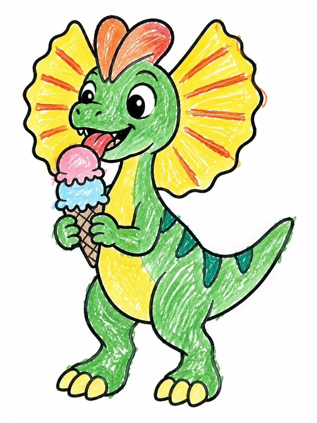 Colored example of the Cute Dilophosaurus Eating Ice Cream coloring page