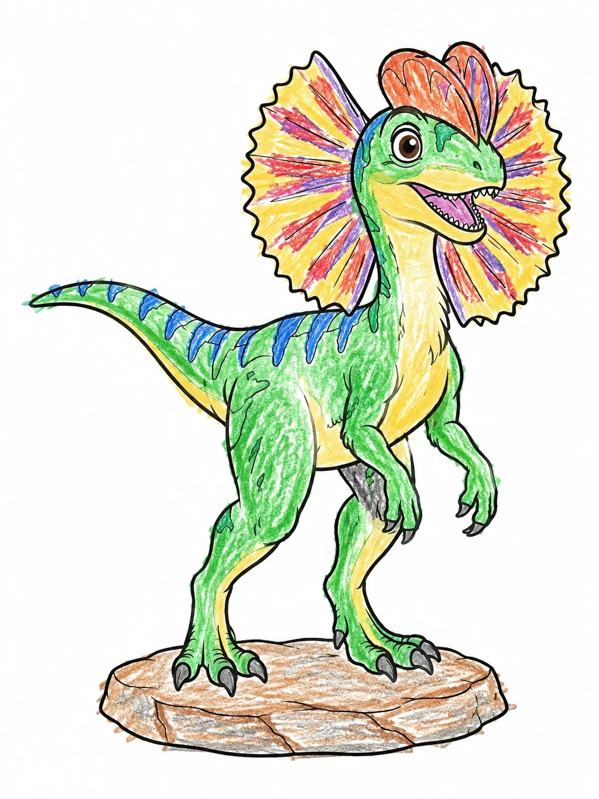 Colored example of the Cute Dilophosaurus On A Rock coloring page