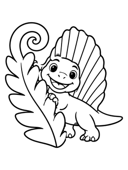 Free printable Cute Dimetrodon Behind Fern Leaf coloring page