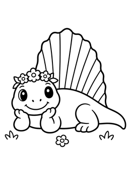 Free printable Cute Dimetrodon With Flower Crown coloring page