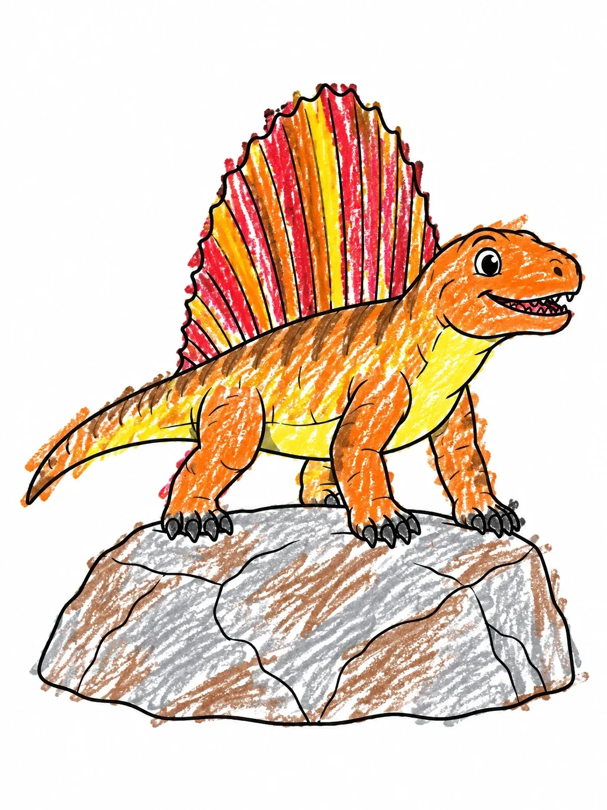 Colored example of the Cute Dimetrodon On A Prehistoric Rock coloring page