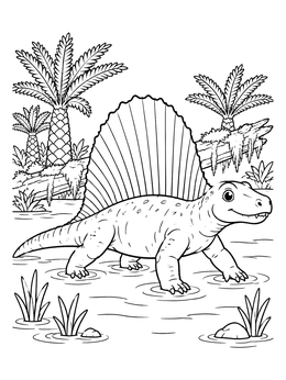 Free printable Cute Dimetrodon In Prehistoric Swamp coloring page