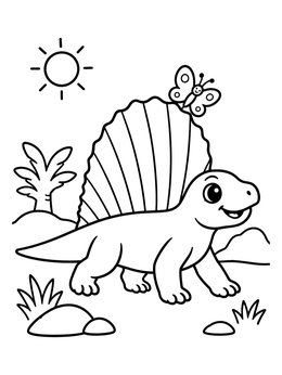 Free printable Cute Dimetrodon With Butterfly coloring page