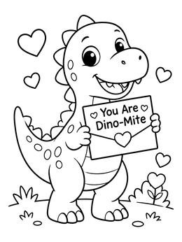 Free printable Cute Dino Mite Valentine Dinosaur coloring page