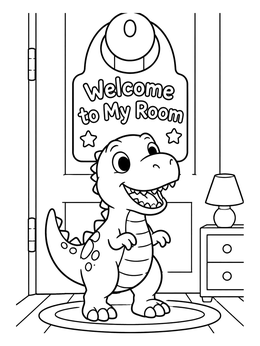 Free printable Cute Dinosaur By Bedroom Door coloring page