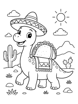 Free printable Cute Dinosaur Carrying A Taco coloring page