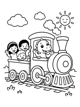 Free printable Cute Dinosaur Driving A Train coloring page