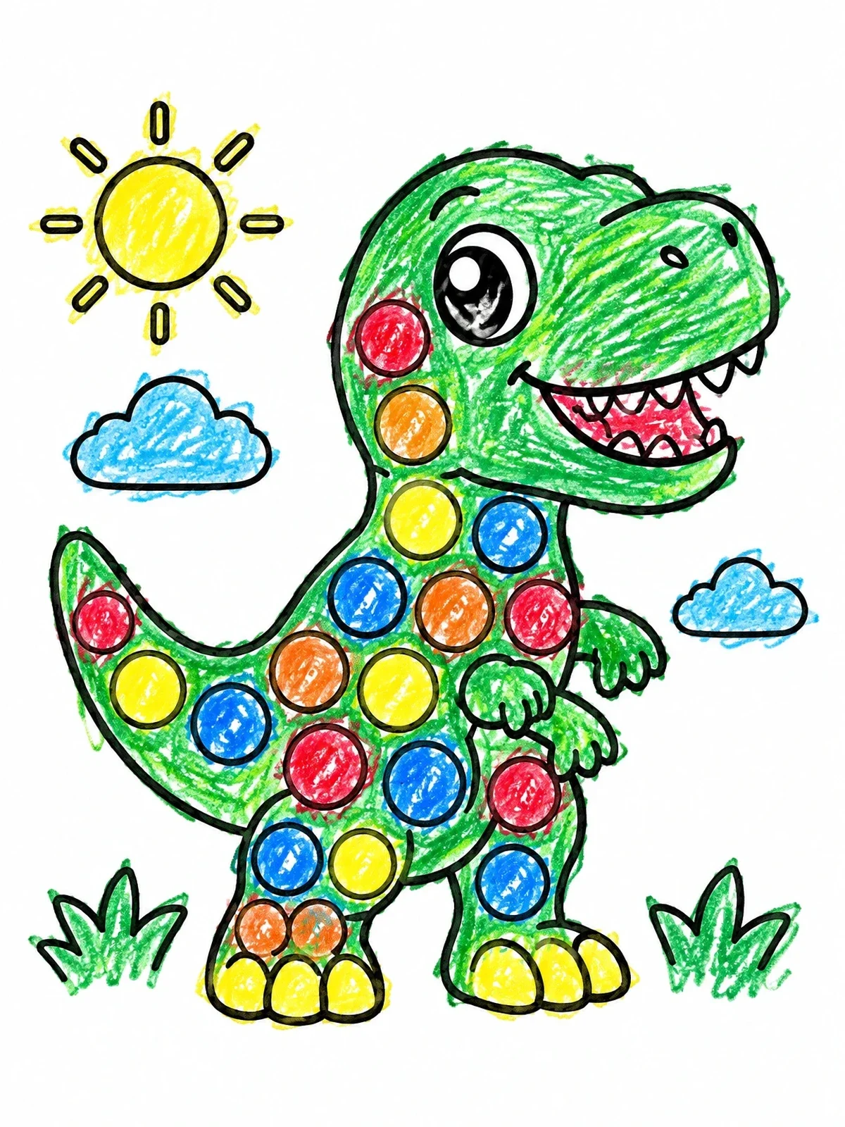 Colored example of the Cute Dinosaur Pop It Toy coloring page
