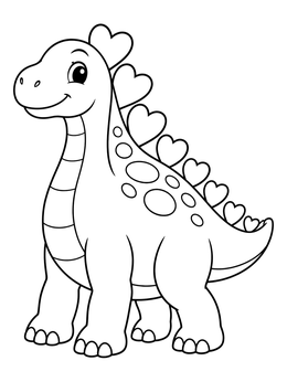 A friendly dinosaur in this valentine monster coloring page with heart-shaped plates.