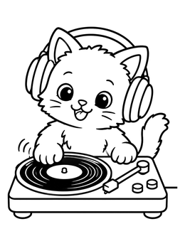 Free printable Cute Dj Kitten At Turntable coloring page