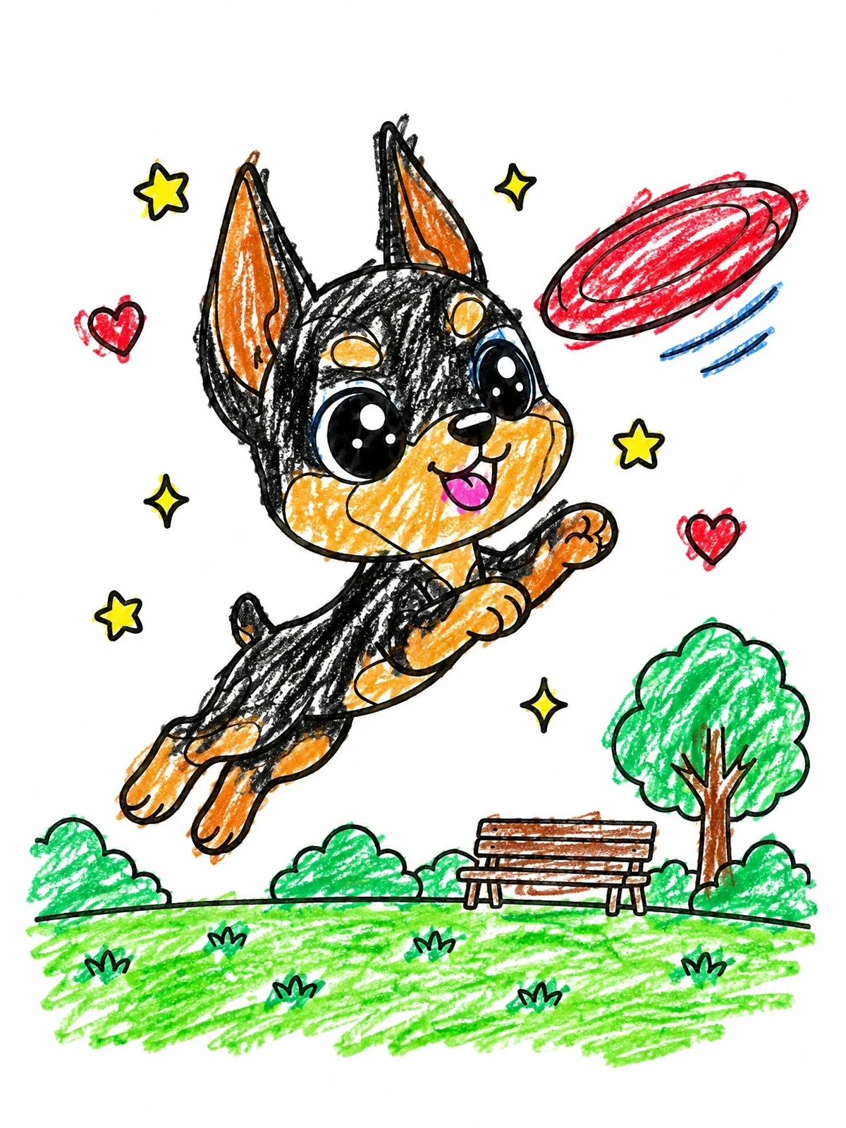 Colored example of the Playful Doberman Puppy Catching Disc coloring page