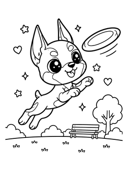 Free printable Playful Doberman Puppy Catching Disc coloring page