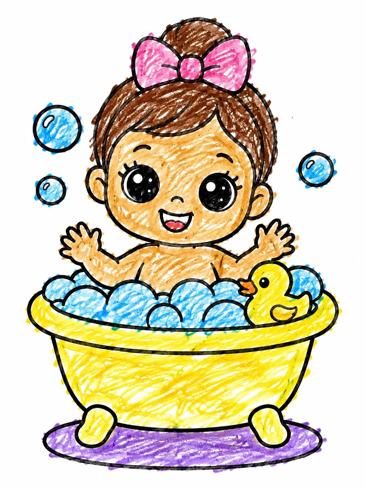 Colored example of the Baby Doll In Bubble Bath coloring page