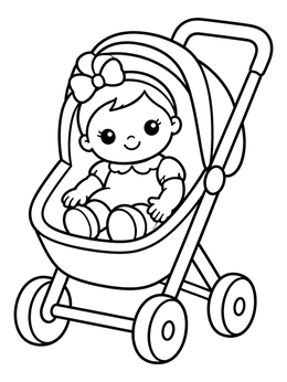 Free printable Baby Doll In A Toy Stroller coloring page