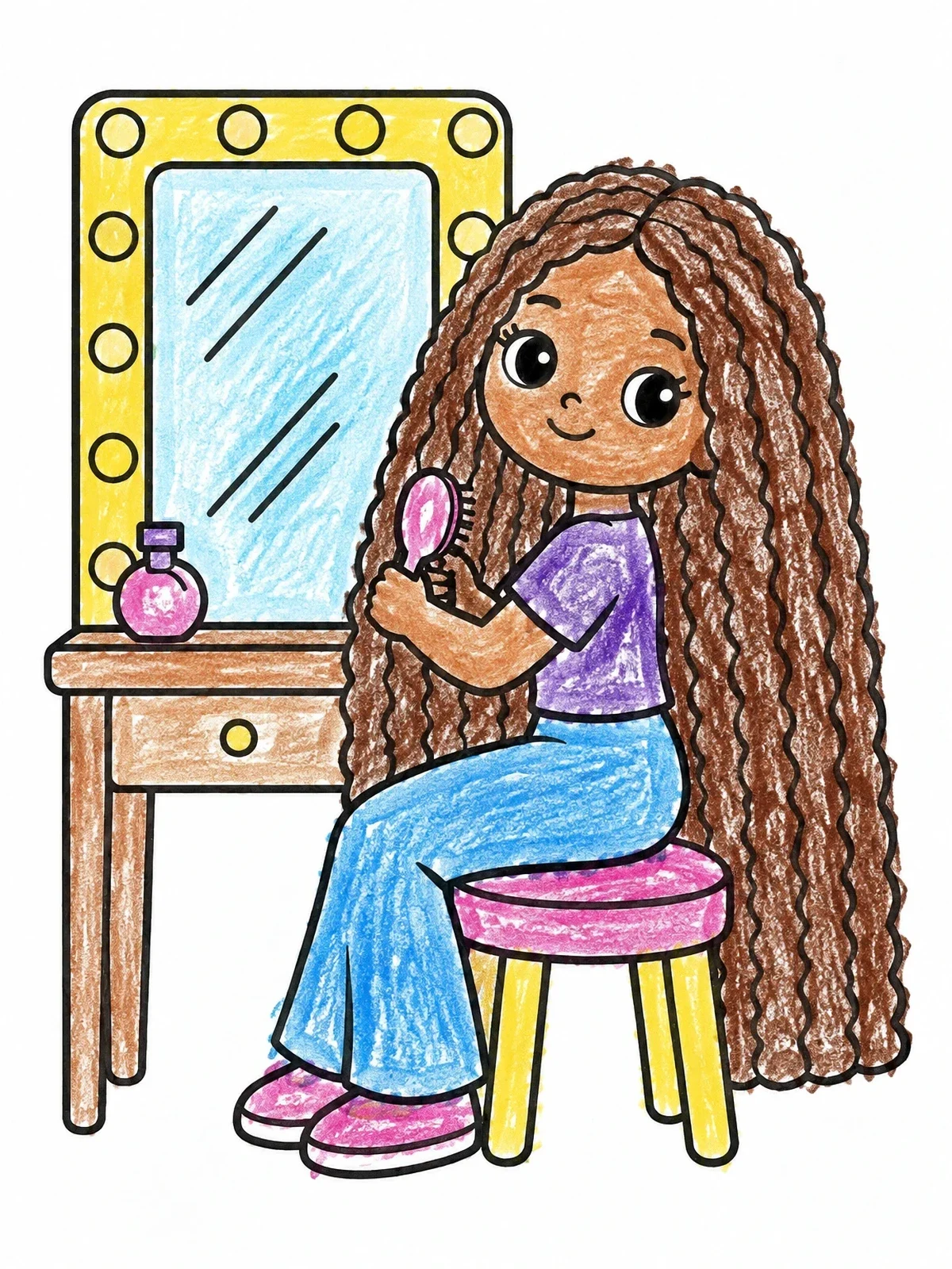 Colored example of the Doll Styling Long Wavy Hair coloring page