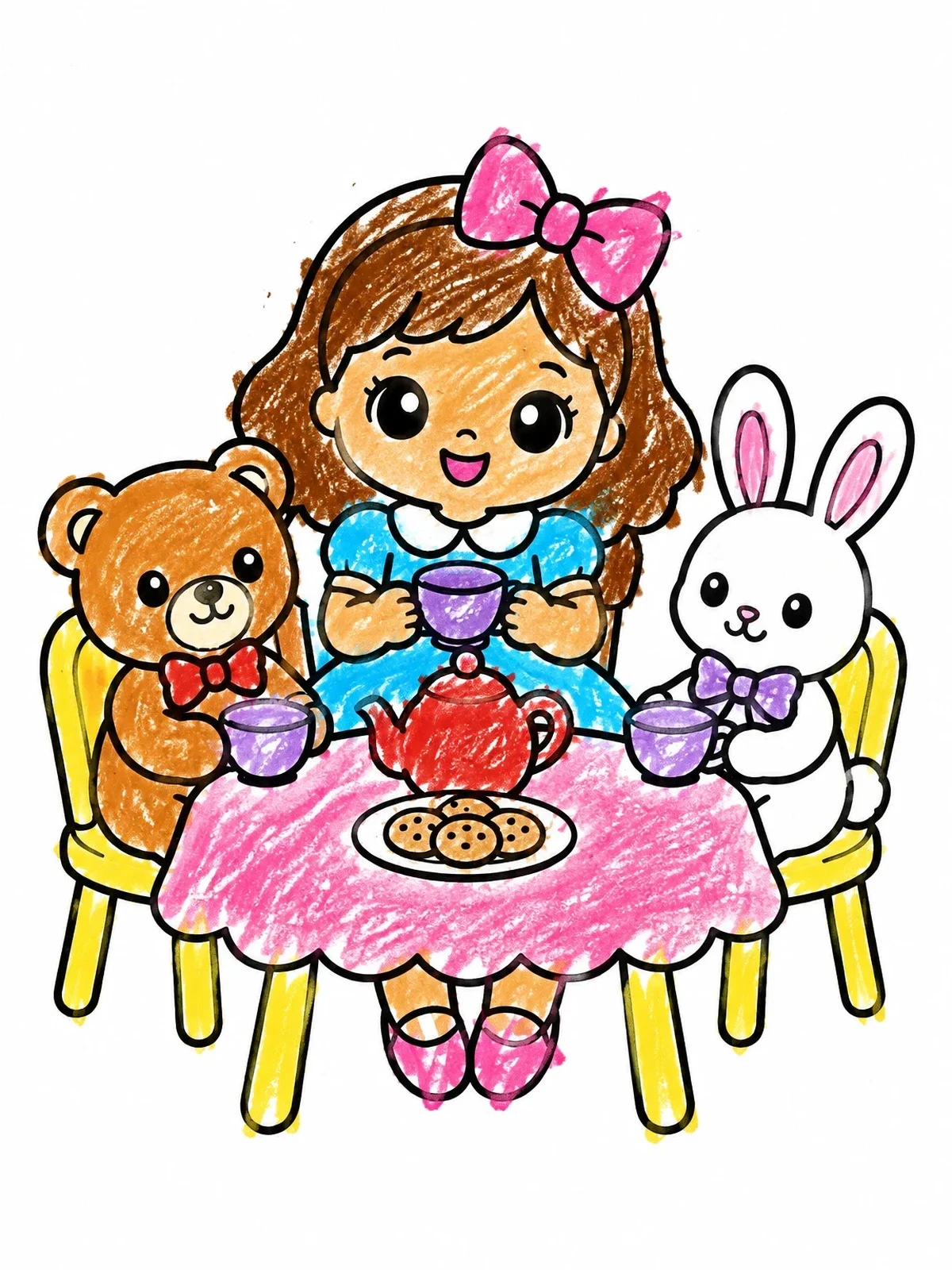Colored example of the Doll Having A Tea Party coloring page