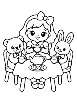 Free printable Doll Having A Tea Party coloring page