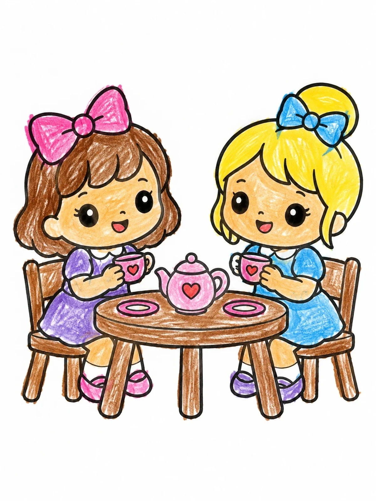 Colored example of the Doll Tea Party With Tiny Teacups coloring page