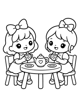 Free printable Doll Tea Party With Tiny Teacups coloring page