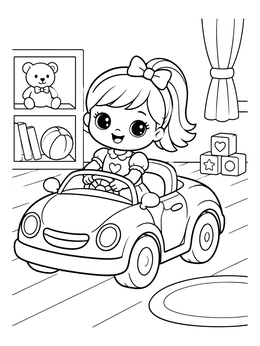 Free printable Cute Doll Driving Toy Car coloring page