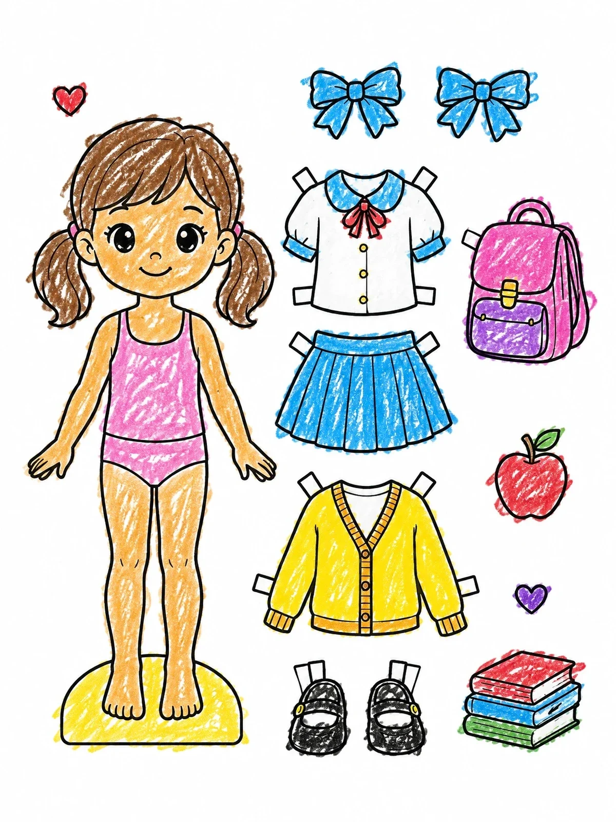Colored example of the Paper Doll With School Uniform coloring page