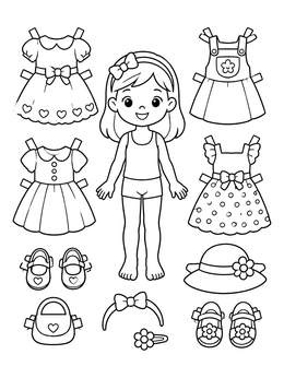 Free printable Paper Doll With Pretty Outfits coloring page