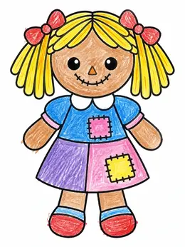 A Cute Rag Sweet Rag Doll With Patchwork Dress β Cute Doll Coloring Page