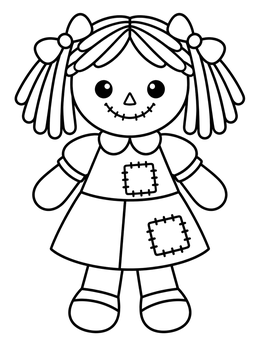 Free printable Sweet Rag Doll With Patchwork Dress coloring page