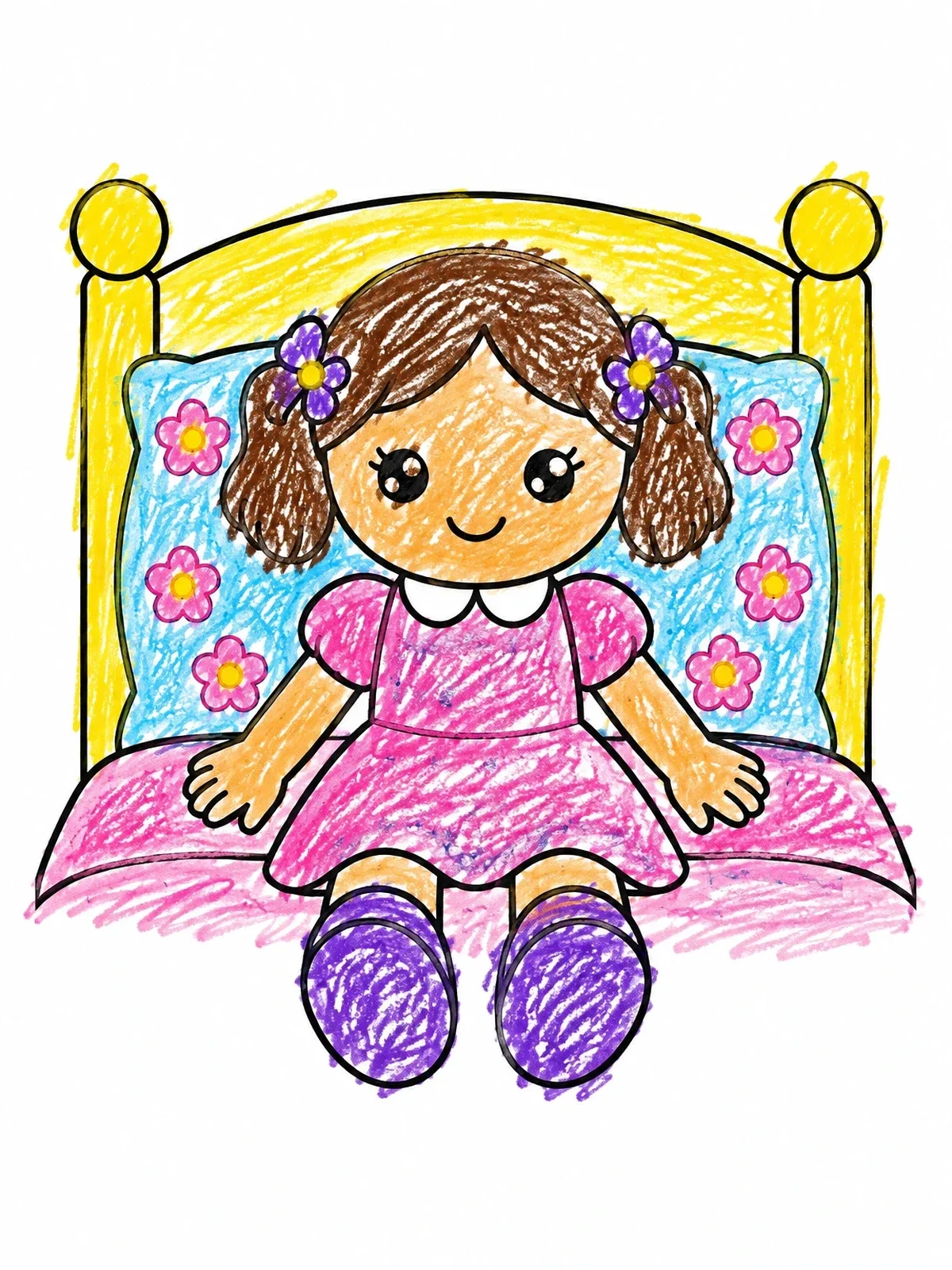 Colored example of the Toy Doll Resting On Bed coloring page