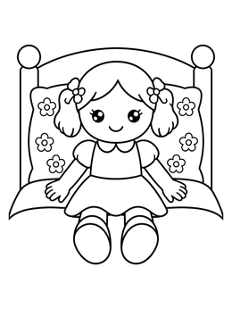 Free printable Toy Doll Resting On Bed coloring page